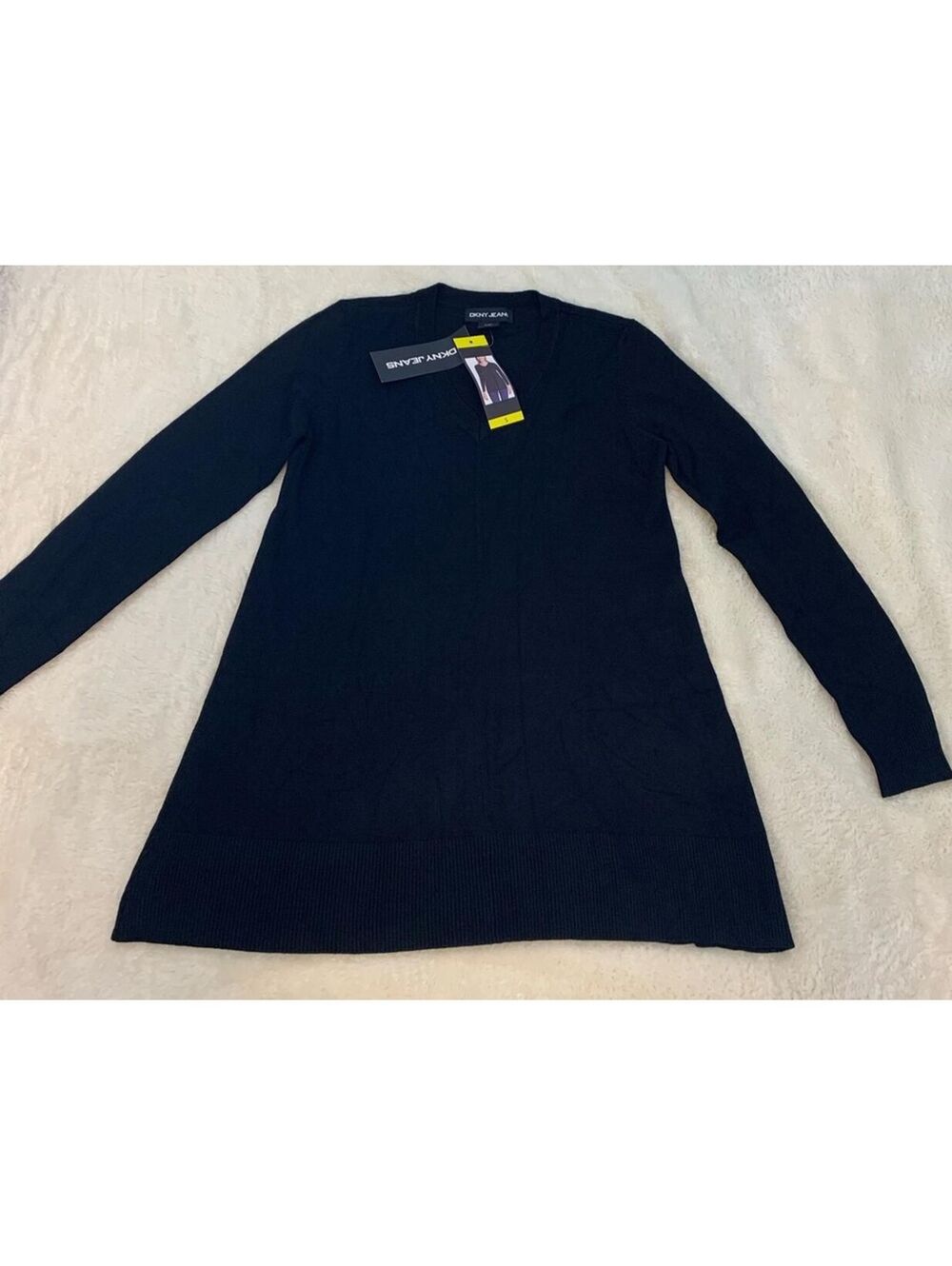 DKNY Jeans Women's Black Rib Knit VNeck Sweater NWT Long Sleeve Size XS